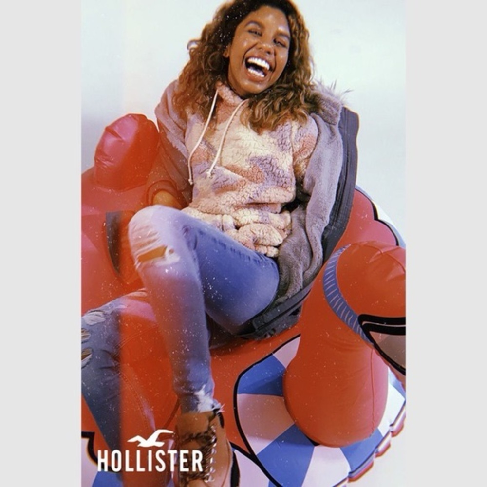 Hollister Fuzzy Pink and Cream Hoodie